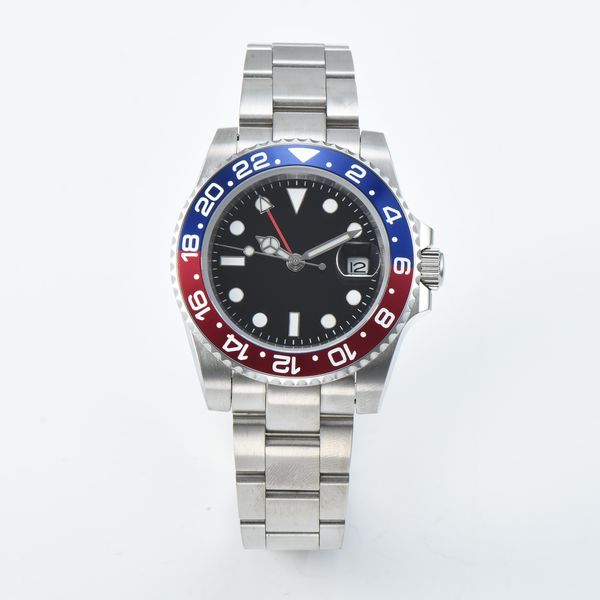 Мужские механические часы GMT, автоматические, 40 мм, синее, красное, с сапфировым стеклом, с зеркалом, с жемчугом, механизм 3804