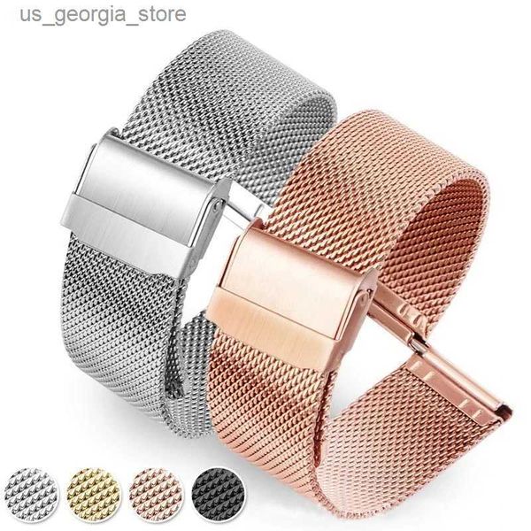 Uhrenarmbänder Milanaise-Band 12 mm 14 mm 16 mm 18 mm 20 mm 22 mm 24 mm Universal-Edelstahl-Metallband-Armband mit schwarzem Roségold Y240321