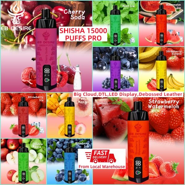 EB DESIRE puff shisha 15000 15k puff vapes usa e getta magazzino ue puff 20000 20k 18k 12000 12k vape pelle 25 ml 650 mAh display LED DTL vaper al shisha fakher narghilè