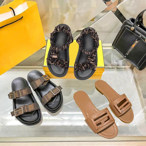 Strand-Slipper, Designer-Sandalen, braunes Feeling, Marken-Damenschuhe, echte Seide, Gummi-Slider, Slides, Sommer-Outdoor-Sandale, flacher Absatz, Klassiker, Luxus, lässig, Pool-Slide-Maultier