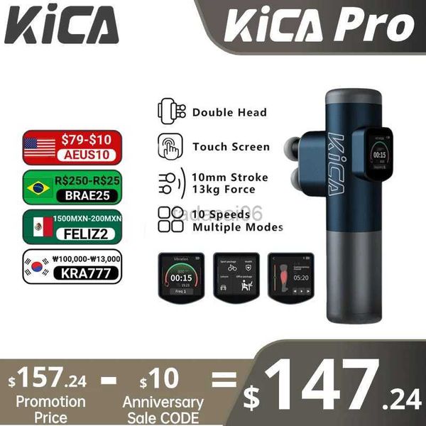 Массажный пистолет KICA Официальный массажный пистолет KiCA Pro с двойной головкой Умный массажер для тела для облегчения мышечной боли Фитнес-фасциальный пистолет с сенсорным экраном 240321