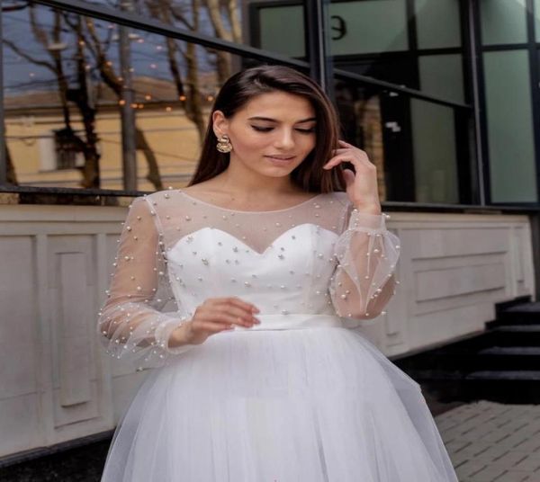 2022 A Line Abiti trasparenti Sweetheart Perle squisite Abiti da sera corti al ginocchio da spiaggia Abiti da sposa con perline su misura8028200