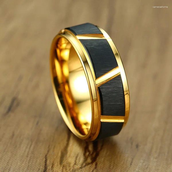 Anéis de casamento Vinterly carboneto de tungstênio masculino fosco 8mm de largura preto cor dourada anti-arranhões joias à prova d'água para festa