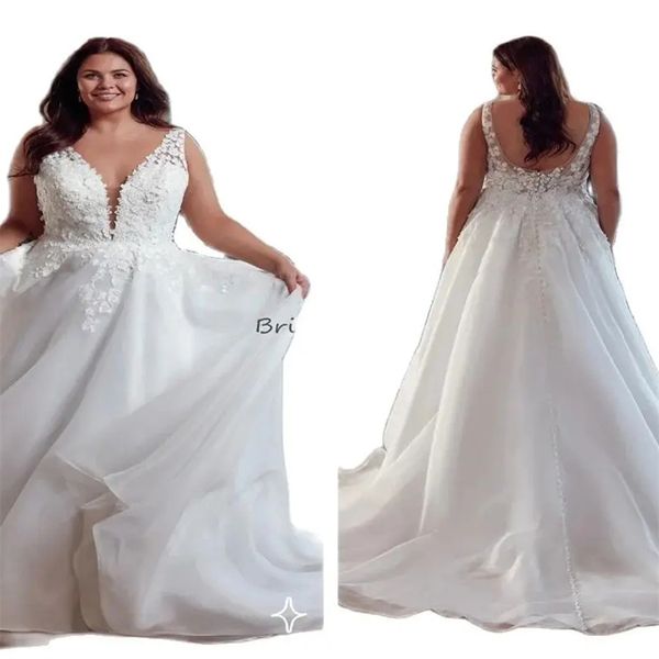 Simples plus size vestido de casamento com renda sexy decote em v verão praia vestidos de noiva sem costas apliques rendas vestidos de novias elegante casamento 2024 boho vestido de noiva