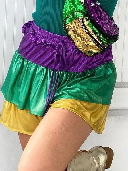 Damen-Shorts, Karneval, elastische Taille, Rüschenbesatz, Kontrastfarbe, kurze Hosen, Festival-Kleidung, weiblich, Sommer, abgestufte Rüschen