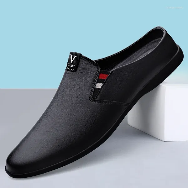 Sapatos casuais de alta qualidade marca masculina couro genuíno com solas macias mocassins confortáveis chinelos casa simples cor branca