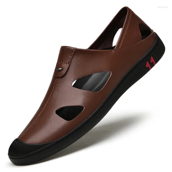 Sapatos casuais sandálias romanas dos homens verão ao ar livre confortável praia de couro genuíno sandalias de hombre alta qualidade