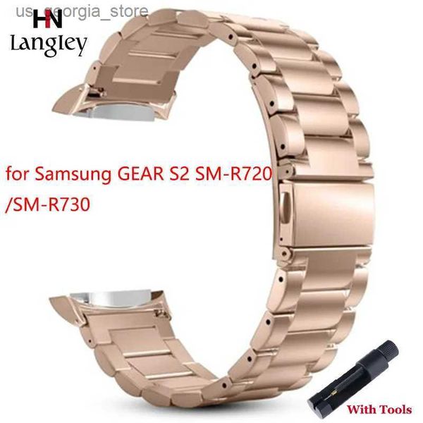 Cinturini per orologi Cinturino in acciaio inossidabile pieno con tre perline per Samsung GEAR S2 SM-R720 / SM-R730 Cinturini intelligenti Braccialetti con fibbia piatta Y240321
