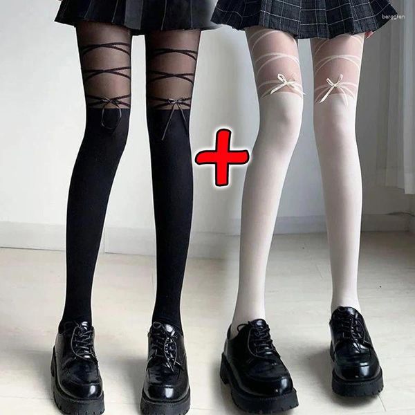 Kadın SOCKS 1/2 EVE Japon Y2K Bowknot Kayışı Lolita Kızlar Uzun Taytlar Siyah Beyaz Külotlu Köprü Seksi Yaşamları Kadın Stok