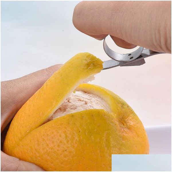 Frutas vegetais ferramentas limão cítrico descascador dedo tipo aberto descascadores de laranja dispositivo de aço inoxidável stripper peeling cozinha ferramenta pe otojn