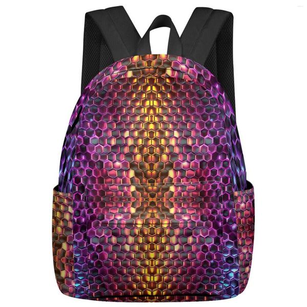 Mochila Color Block Gradiente Honeycomb Estudante Sacos Escolares Laptop Personalizado para Homens Mulheres Feminino Viagem Mochila