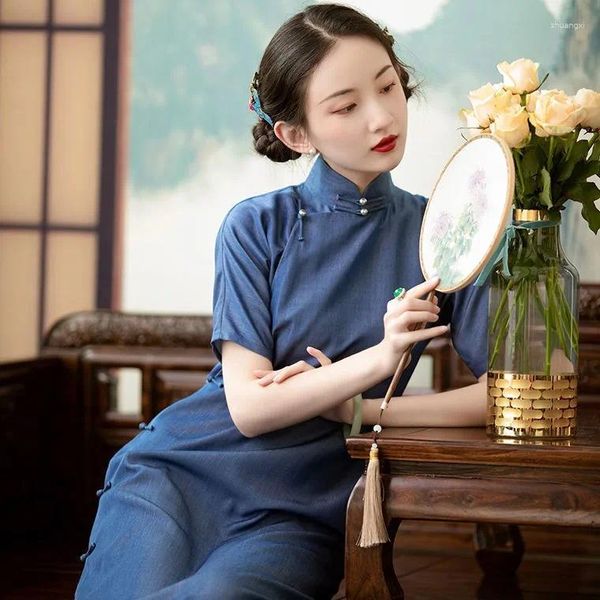 Roupas étnicas 2024 Vintage Solto Qi Pao Elegante Mulheres Tradicionais Cheongsam Vestido Folk Estilo Chinês Qipao Party