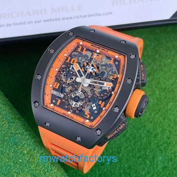 Berühmte Fancy Watch RM Armbanduhr Serie RM011-FM Orange Keramik Limited Edition Mode Freizeit Sport Maschinen Armbanduhr RM011