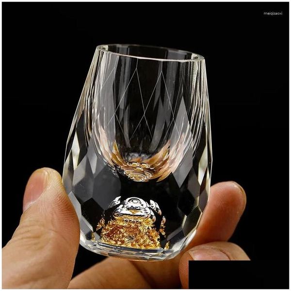Weingläser Luxus Kristallglas Wodka Sake Shochu Bar Likör Doppelboden Goldfolie Glas Teetasse High-End-Geschenke Hard Liquor Drop D Otxtk
