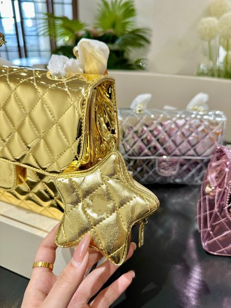 Modetrend Gold, auffällig, einzigartig, schick, Designer-Tasche, Umhängetasche, Handtasche aus echtem Leder, Damen-Luxus-Umhängetasche, Kettentasche, Clutch, Klappe, Herren-Geldbörse