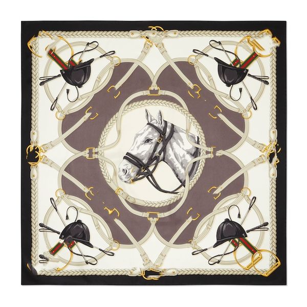 2024 novo top marca designer lenço de seda para mulheres homens de alta qualidade bandana quadrada l letras anel hijab saco clássico equestre impresso amoreira 90*90cm