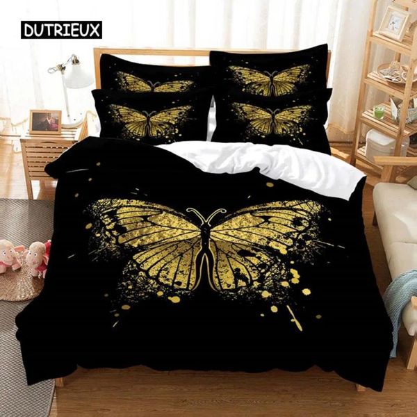 Conjuntos de cama Conjunto de borboleta Capa de edredão 3D Impressão digital Roupa de cama Queen Size Design de moda