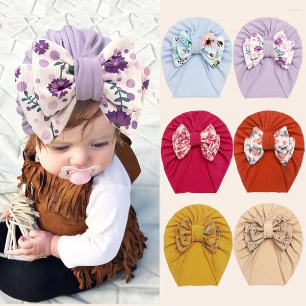 Cappelli invernali europei e americani tipo sottile bambino stampato berretto con manica bowknot ragazze berretti con stampa creativa