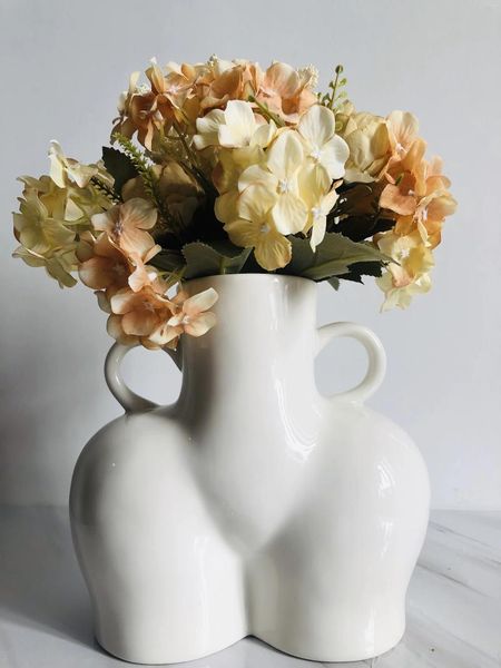 Vasi creativi luminosi in ceramica artigianale fioriera-vaso per arti del corpo donna- vaso di fiori colore bianco nero-vaso decorativo per la casa-vaso secco Orna