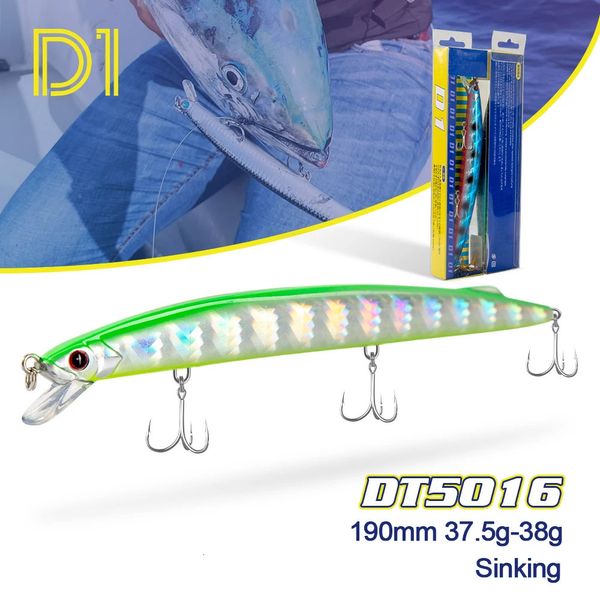 D1 Meeresangelköder für Barracuda, Makrele, Sardine, Hecht, 190 mm, 37,5 g–38 g, sinkende Minnow-Köder, Tiefe 0,6–0,9 m, Jerkbait 240312