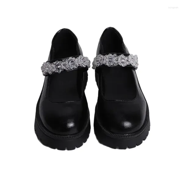 Sapatos de vestido casual moda cristal mary janes aconchegante sola grossa salto robusto sólido mulheres dedo do pé redondo plataforma med saltos zapatos mujer