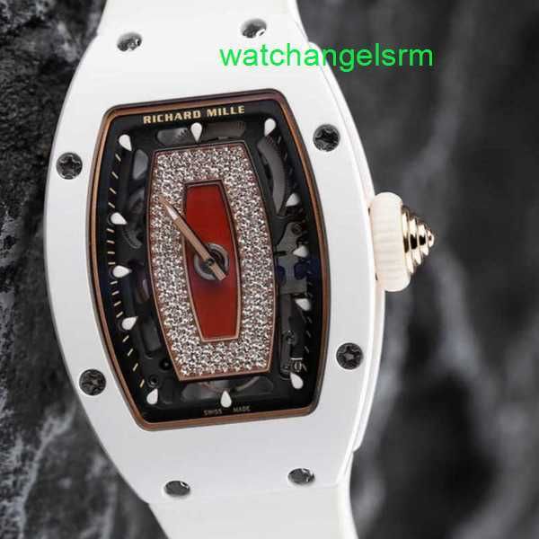 RM Watch Timeless Watch Timepiece Rm07-01 Red Lip White Ceramic Side Rose Gold Plate Face Full T Diamond