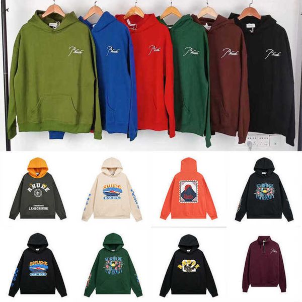 En Kaliteli Erkek Hoodies Rhude Hoodie Mektup Baskı Uzun Kollu Moda Erkek Kadın Sweatshirts Lüks Sweater Hip Hop Hoodies Lüks Marka Sweatshirt