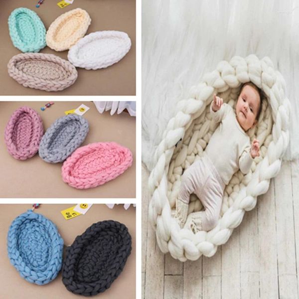 Coperte Cestino tessuto fatto a mano Creativo Maglia grossa Cocoon Nest Pod Pography Prop Born Baby Infant Boat Box Po Shoot per Studio