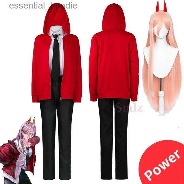 cosplay anime kostümleri zincir adam zinciri adam makima rol oynama kırmızı ceket temas şeytanlar korna wig cadılar bayramı parti üniforma kızc24321