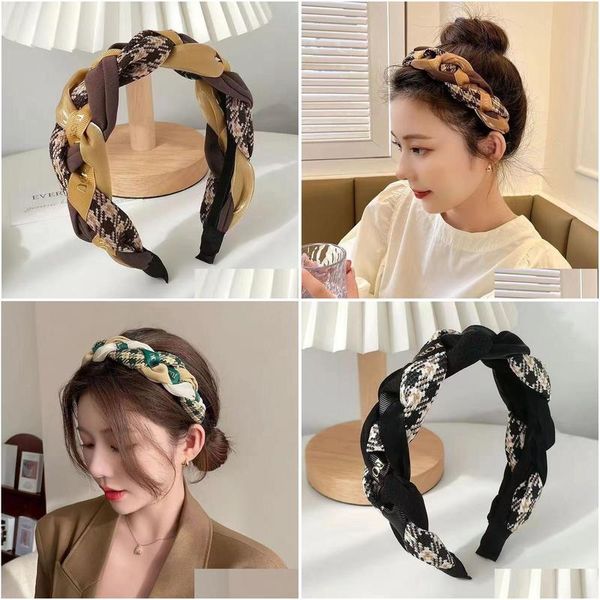 Outros acessórios de moda cabelo hoop net vermelho houndstooth retro francês estilo universitário frito massa torções headband clipe drop entrega ot28a