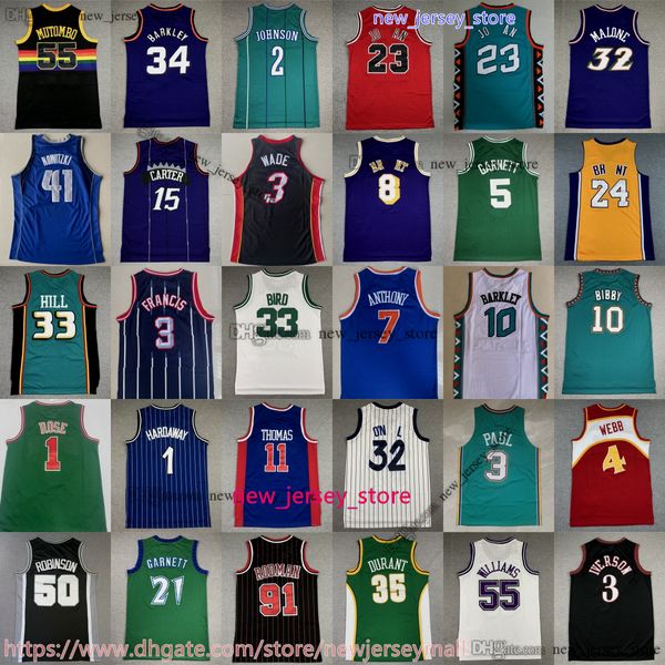 Klassische Vintage Basketball 34 Charles Barkley Trikot 13 Steve Nash Jason Williams Allen Iverson Julius Erving Chris Webber Peja Stojakovic Gilbert Arenas Trikots