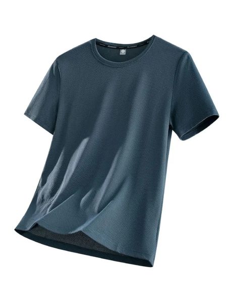 Verão Quick Dry Camisetas Homens Manga Curta Sportswear Respirável Gelo Fresco Fitness Gym Nylon Tee Tops Treino Casual 240313