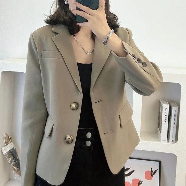 Ternos femininos 2024 clássico cáqui único breasted solto blazer para mulheres escritório wear moda casaco básico terno jaqueta femmle chique outwear