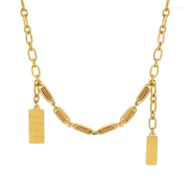 Anhänger Halsketten Ins Stil Halskette Geometrische Englische Quadratische Marke Weibliche Minderheit Design Elastische Edelstahlkette