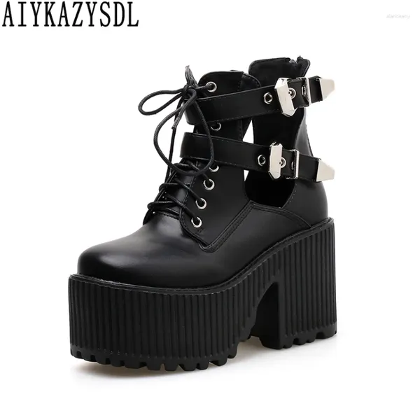 Ботинки AIYKAZYSDL, женская обувь в стиле панк, готики с вырезами, мотоциклетные ботинки на платформе, на массивном каблуке, на высоком толстом каблуке