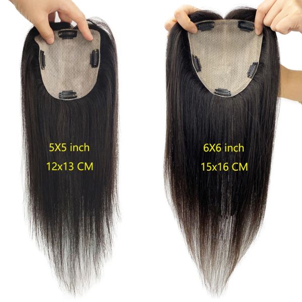Toppers 6x6 pollici miglior topper per capelli umani vergine per donne europei capelli toupee 5 clip in capelli topper sottile capelli cuoio capelluto