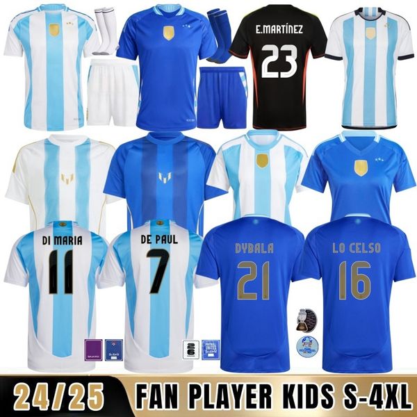 новые футбольные майки Аргентины 2024 года для болельщиков, версия игрока MESSIS MAC ALLISTER DYBALA DI MARIA MARTINEZ DE PAUL MARADONAhome away gk Мужская и женская футбольная рубашка