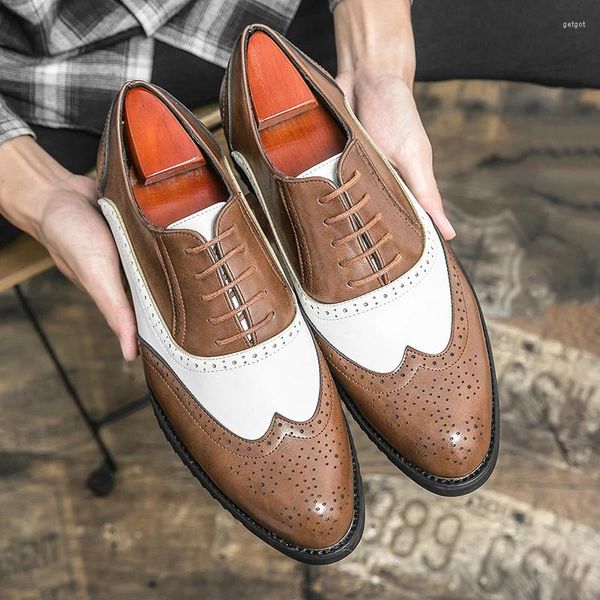 Sapatos casuais masculinos britânicos brogues couro vestido de negócios sapato social masculino calçado de casamento zapatos hombre