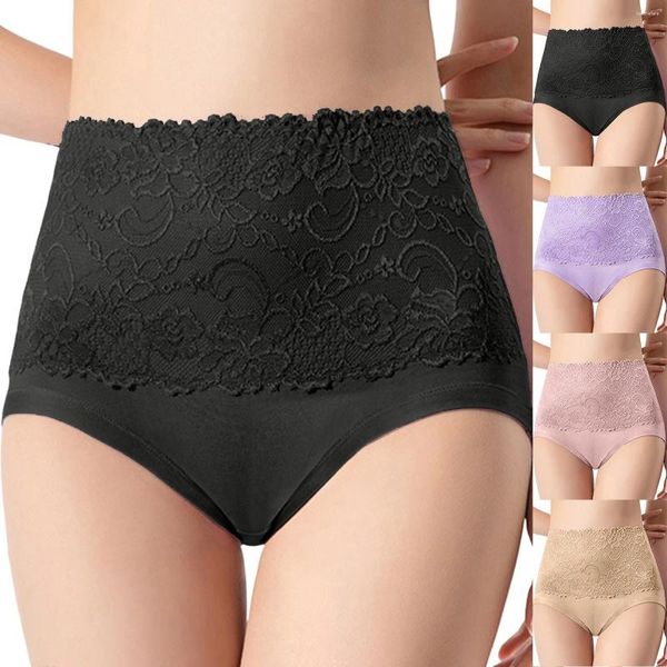 Mutandine da donna Tinta unita Vita alta Mutande comode 1 pezzo Slip intimo traspirante in pizzo sexy per donna