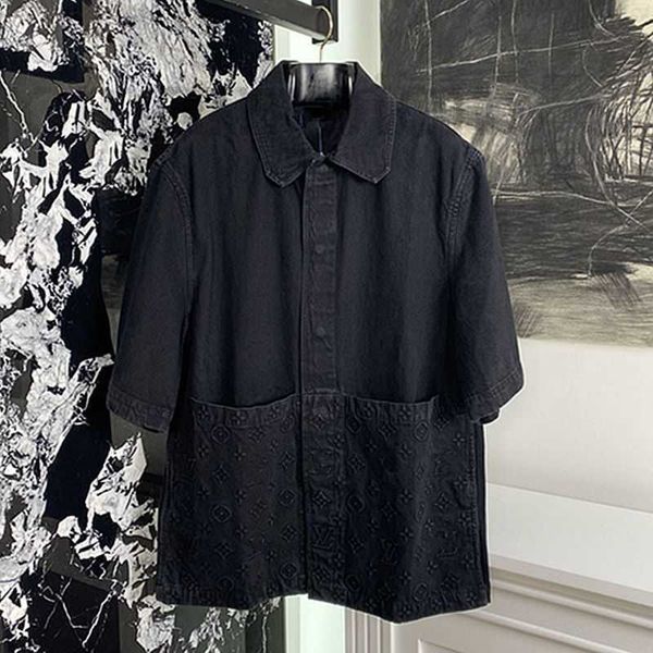 Erkekler Sıradan Gömlek Tasarımcı Tasarımcı İlkbahar/Yaz Moda Markası Polo Yaka Kadın ve Jakard Kısa Kişeli Denim Gevşek Ceket Gömlek Top 3rs7 04kp