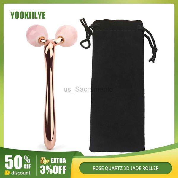 Massaggiatore viso Rullo 3D al quarzo rosa Massaggiatore lifting viso V per corpo e viso Guasha Rullo di giada naturale strumento per massaggio di bellezza antirughe 240321