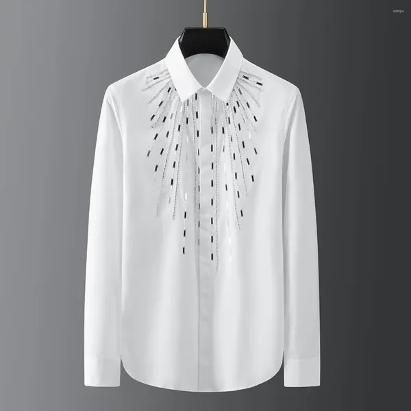 Camicie casual da uomo Camicia cucita a mano in lamiera di metallo geometrica con lusso leggero scintillante personalizzato a maniche lunghe di fascia alta