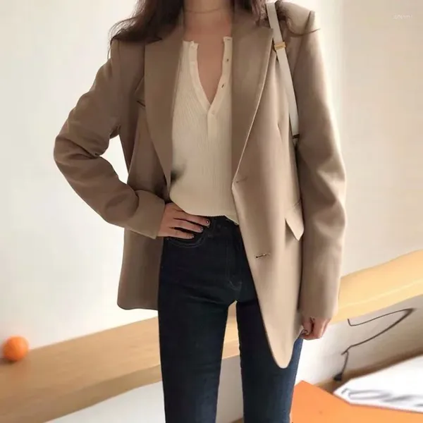 Ternos femininos outono/inverno estilo britânico curto blazers terno jaqueta vintage casual cor sólida gola solta manga longa