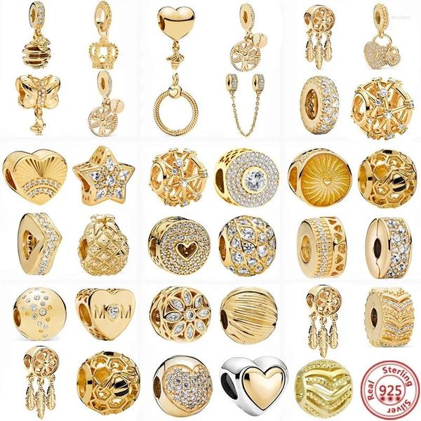 Pietre preziose sciolte Argento sterling 925 Fascino dorato Corona Albero genealogico Catena di sicurezza Perline cave per braccialetti originali Gioielli da donna