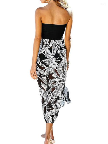 Lässige Kleider Yoawdats Frauen Blumendruck Tube Top Tie Up Sexy rückenfreies langes Kleid Plissee Y2K Beach Party Bohemian Maxi