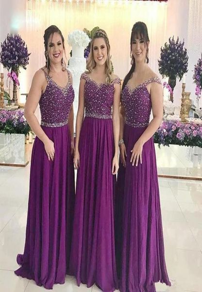 Новые блестящие блестки из бисера фиолетовые длинные платья подружки невесты иллюзия сзади с короткими рукавами Aline свадебное платье для гостей длиной до пола7882821