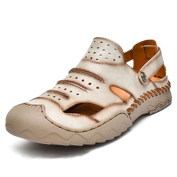 Nuovi sandali estivi da uomo Trendy antiscivolo e resistente all'usura Fascia antiscivolo Sandali in pelle di vacchetta Designer Scarpe sportive da spiaggia per il tempo libero Taglia grande 38-46