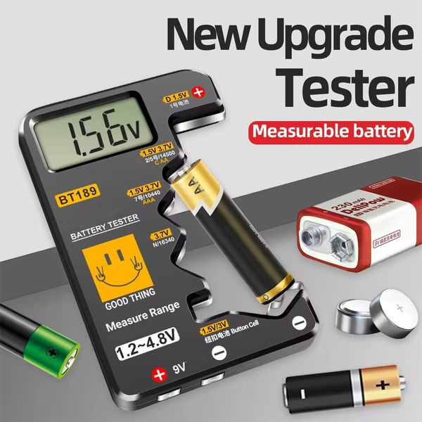 Batterietester, LCD-Display, universeller Batterieprüfer für AA, AAA, 6F22, 9 V, 1,5 V, Knopfzelle, Batterietester für Haushaltsbatterien, kleine elektrische Geräte