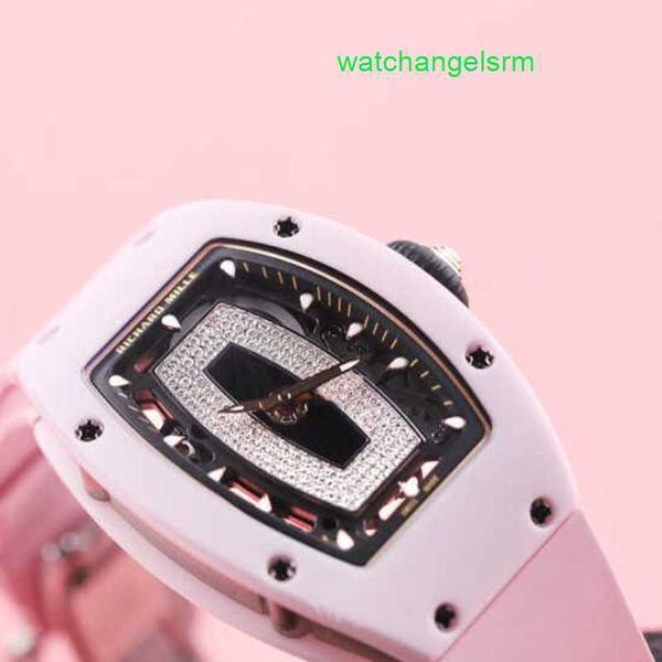 RM Watch Швейцарские часы Тактические часы RM07-01 Порошковая керамическая боковая полая задняя часть Прозрачный механизм с бриллиантом RM0701