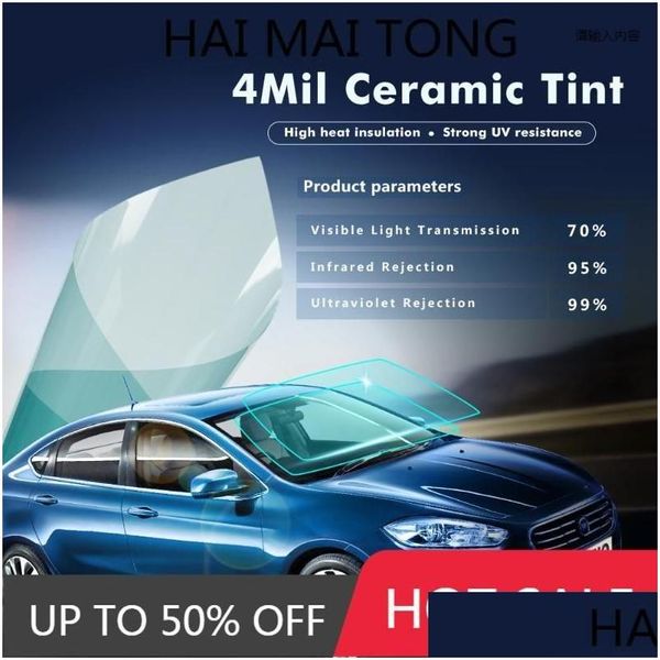 Parasole per auto Vlt70% Pellicole per finestrini azzurre Pellicola adesiva per parabrezza 4M di spessore Nano ceramica Tinta Protezione solare 0,5X6M Goccia De D Otabl